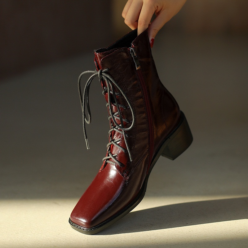 

2021 New Women's Ankle High Heels Genuine Leather Shoes Woman Party Boots Fair 43 Xokn, Black