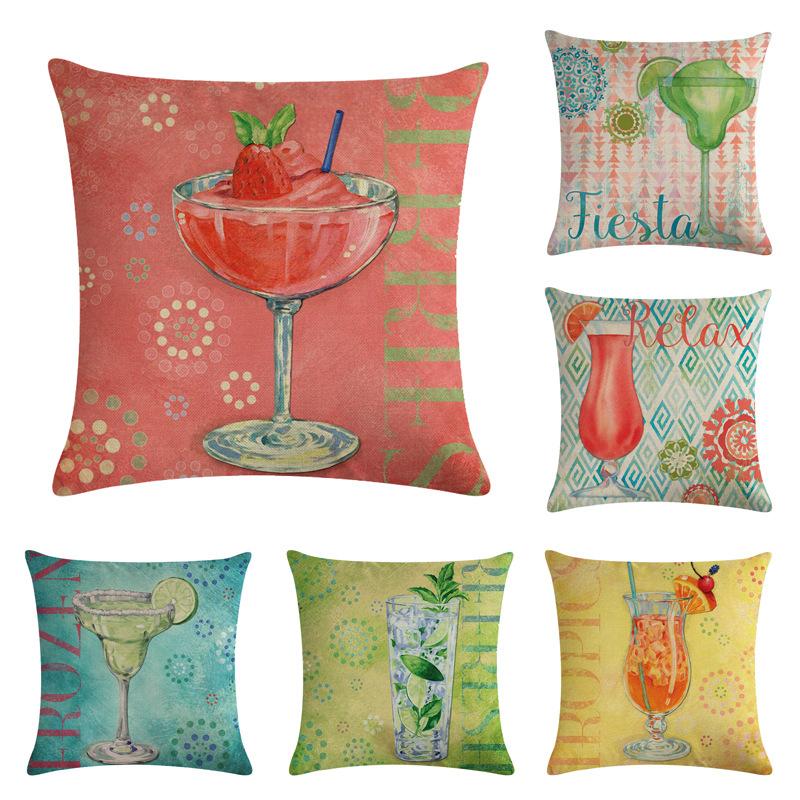 

45*45cm Beverage cup Pattern Cotton Linen Throw Pillow Cushion Cover Home Decoration Sofa Bed Decor Decorative Pillowcase