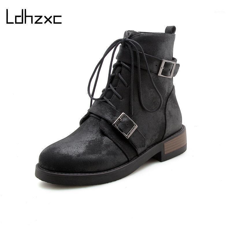 

LDHZXC Punk Women Ankle Boots Pu Leather Side Zipper Shoes Woman Med Heels Fashion Winter Motorcycle Boots Shoes1, Black