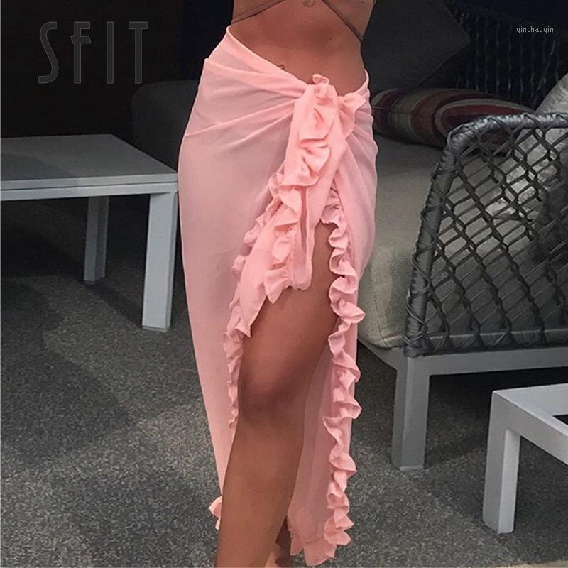 

LOOZYKIT New Ruffles Sarong Women Skirt Bikini Beach Cover Up Chiffon Wrap Skirts Swimwear Tunic Beach Skirt Bikini Cover Up1
