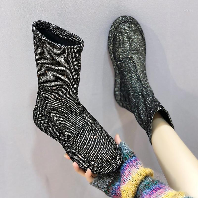 

Boots Socks Heels Crystal Shoes Boots-Women Luxury Designer Round Toe Winter Footwear Stockings Rhinestone Lolita 20201