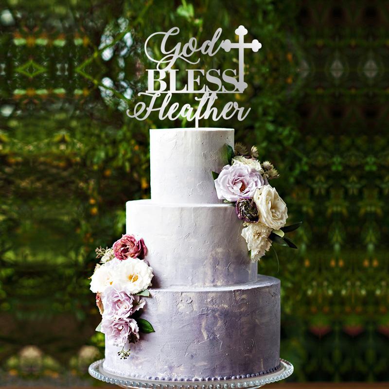 

God Bless Cake Topper, Baptism Cake Topper, Cross Christening Communion Baptism decor