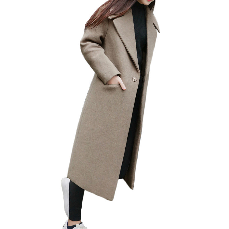 

2021 New Pink woman' coat khaki -2XL plus size Winter fashion sleeve long jackets black wool