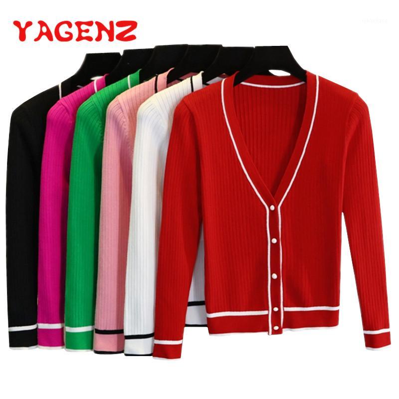 

YAGENZ Stripe Cardigan Women Knitted Sweaters Spring And Autumn Coat V neck Plus size Ladies Long sleeve Thin Sweater Short Coat1, Black