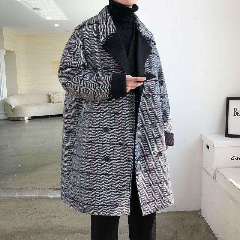 

2021 New Winter Listing Men's Long Woolen Jacket Extra Loose Knee Trellice Grey Peacoat Frete HWV2, Brown