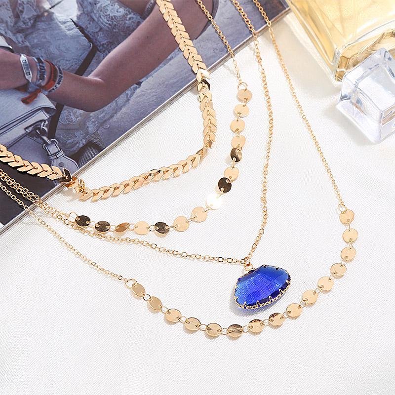 

4 Layers Irregular Crystal Stone Pendant Chain Necklace Multi-layer Sequins Charm Collar Choker for Women Jewelry Gift1