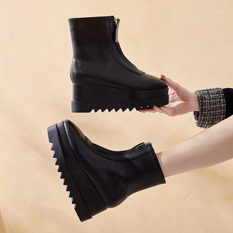 

Women's Mid Calf Boots Wedge Shoes Luxury Designer Winter Footwear Boots-Women Zipper Round Toe High Heel Low Rubber1