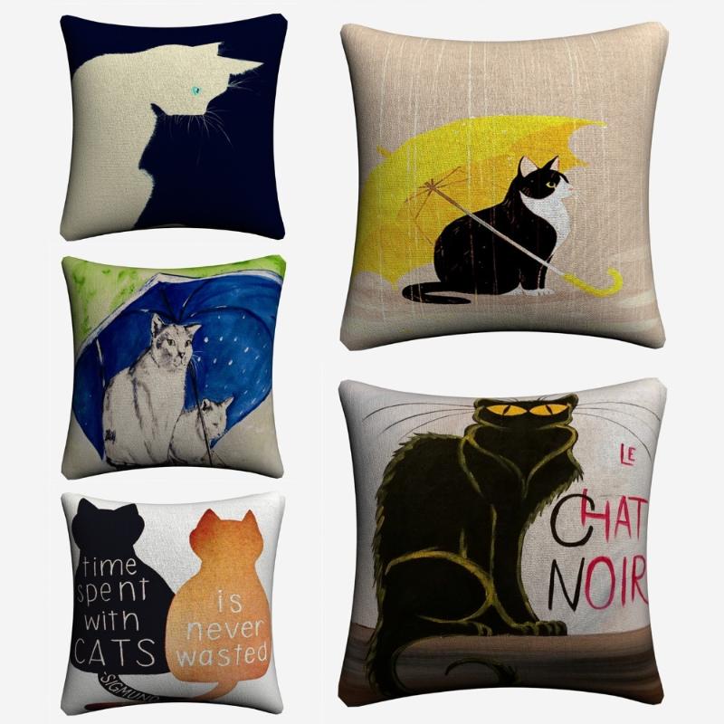

Fat Cat In The Rain Umbrella Simple Art Decorative Cotton Linen Cushion Cover Throw Pillow Cover For Chair Sofa Pillowcase Soft
