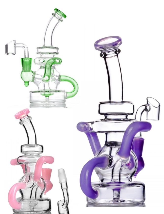 hookahs Glass Bong FabEgg Water Pipes Skull Beaker Bong Recycler Bent Neck With 14.4MM joint banger-image-754654858