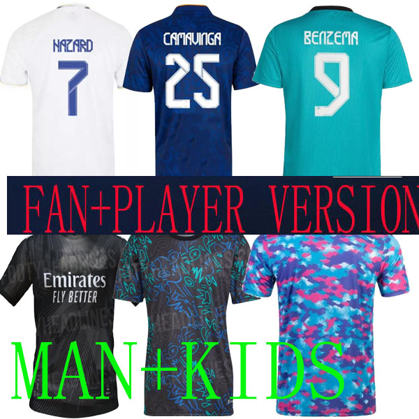 

21 22 BENZEMA soccer jerseys Real 20th anniversary ALABA HAZARD ASENSIO MODRIC VINI JR men + kids kit 2022 Special Edition player version football shirts black, Away kids