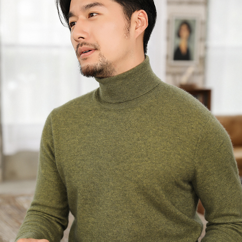 

2021 New Top Grade Men Jumpers 100% Goat Cashmere Knitted Sweaters Hot Sale 6colors Standard Long Sleeve Pullovers Turtleneck Soft Tops Jyxx, Army green