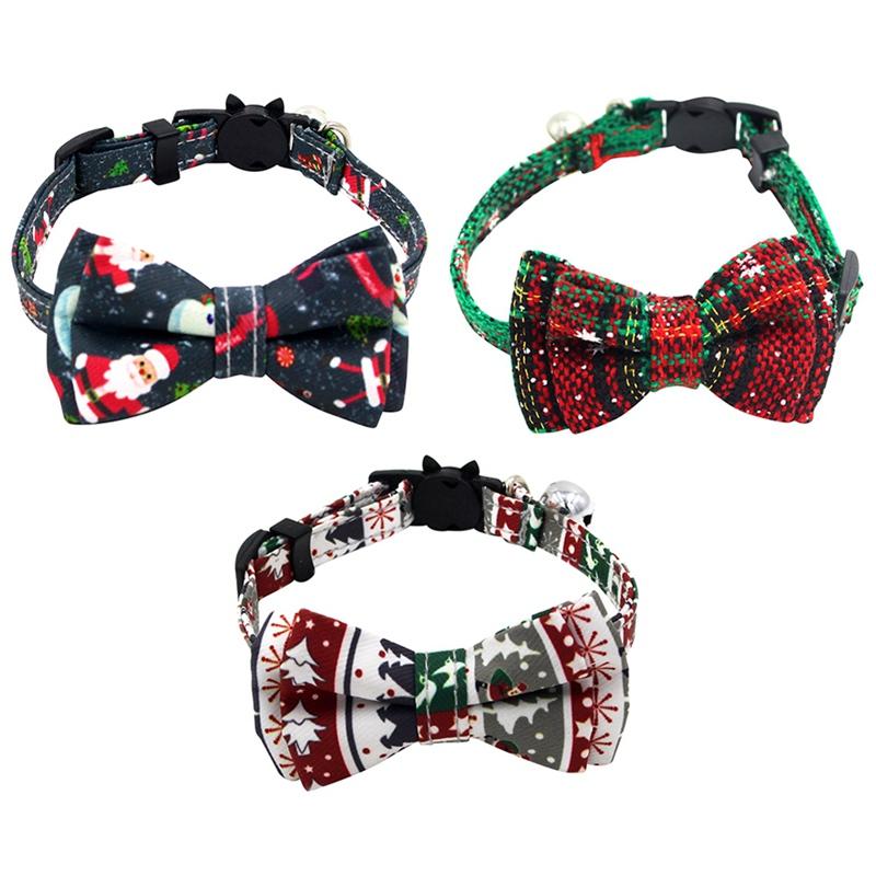 

Pet Cat Dog Bowknot Christmas Collar Cat Dog Collar With Bells Charm Necklace For Dogs Collars Neck Strap N06