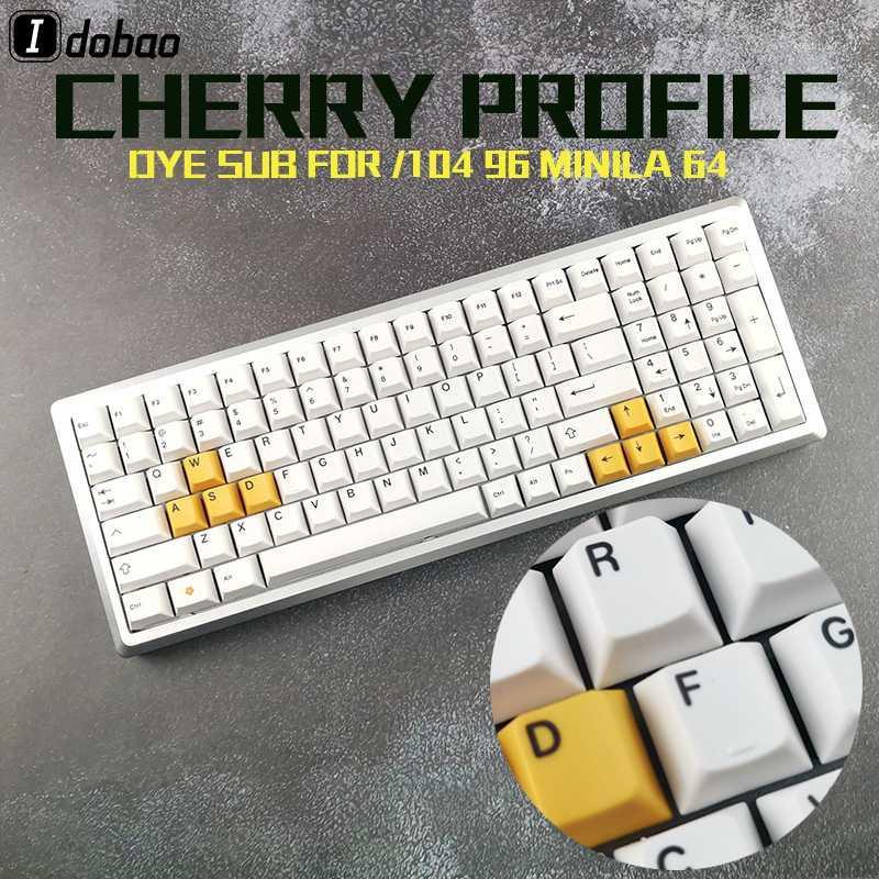 

Cherry Profile White Yellow Color Keycaps Dye Sub Black Print Thick PBT For mechanical keyboard Gh60 Xd60 Xd84 Tada68 87 1041