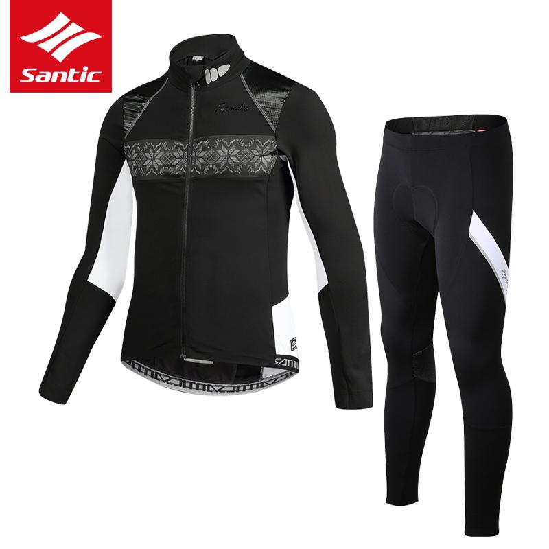 

Santic Men Cycling Jersey Set 8-16 Degrees Fleece Thermal Bike Jersey Windproof Warmer Cycling Clothing Set, As pic