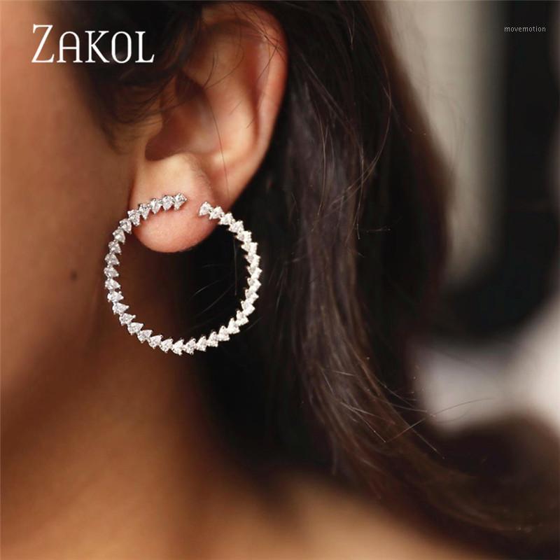 

ZAKOL New Fashion Big Circle Stud Earrings Clear Round Shape Cubic Zirconia Jewelry For Women Birthday Gift FSEP20331
