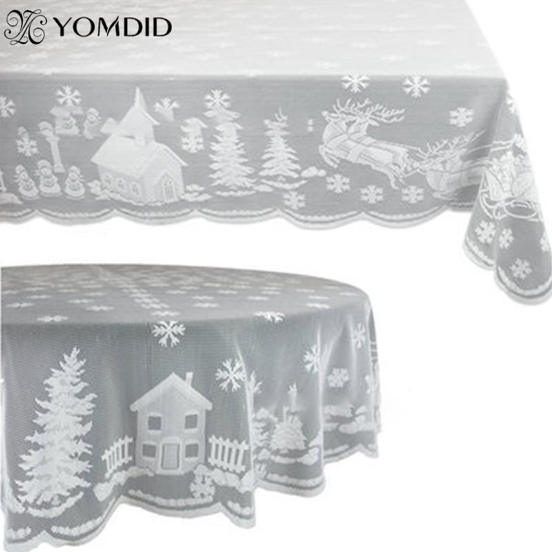 

YOMDID White Lace Tablecloth Macrame Tablecloth Noel Round/Rectangle Wedding Dining Table Cover Christmas Party Home Decor