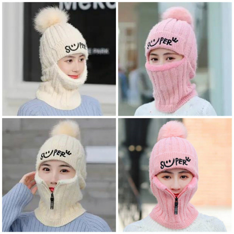 

New girl's autumn and winter mesh warm ear protection Korean hat from a piece of stuffed wool cycling cap, As shown in figure