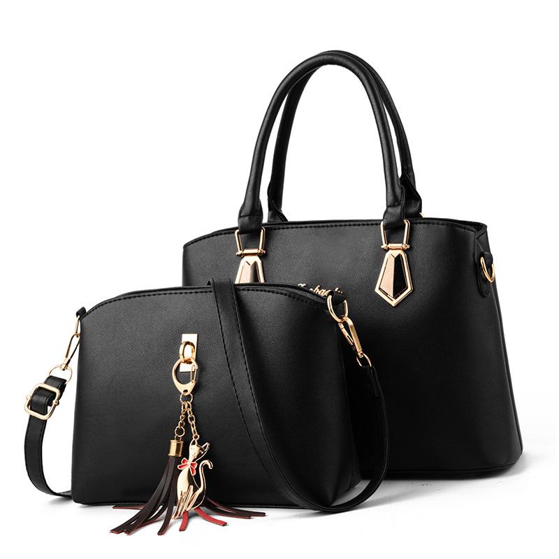 

Women's Bag 2020 New Designer Bags Woman 2 Pcs/Set Composite bags Female Leather Handbag Shoulder bag, Black