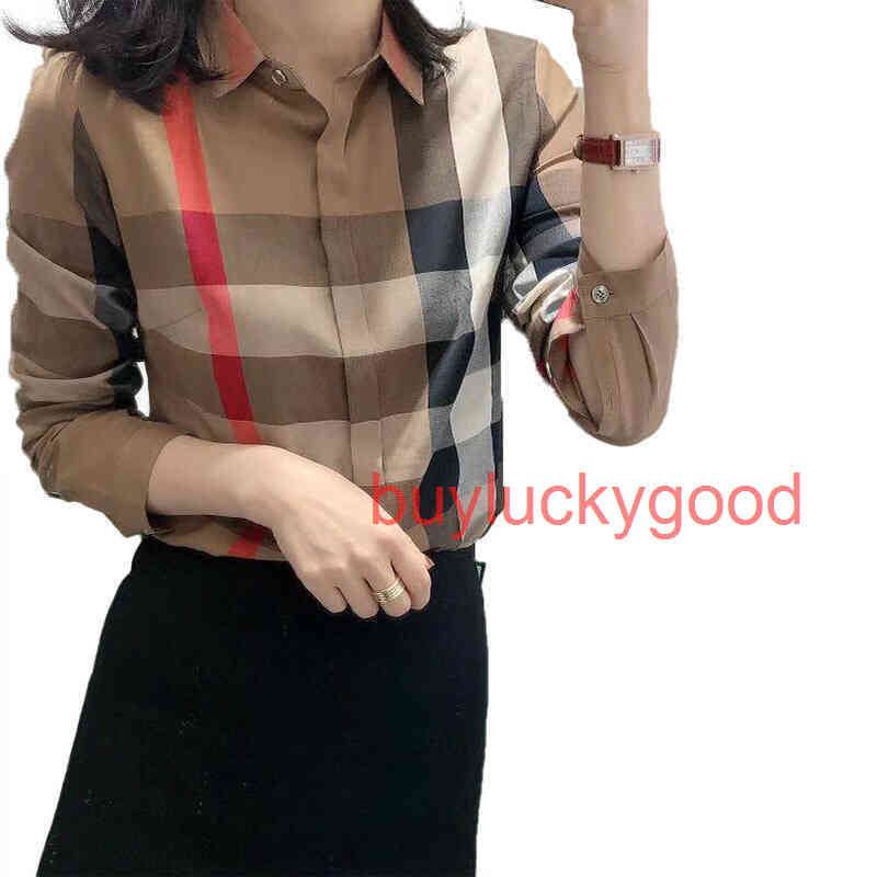 

Good Brand Sweater Lapel Plaid Shirt women' spring 2022 small shirt new European fit slim and versa FUZ1, Khaki lattice