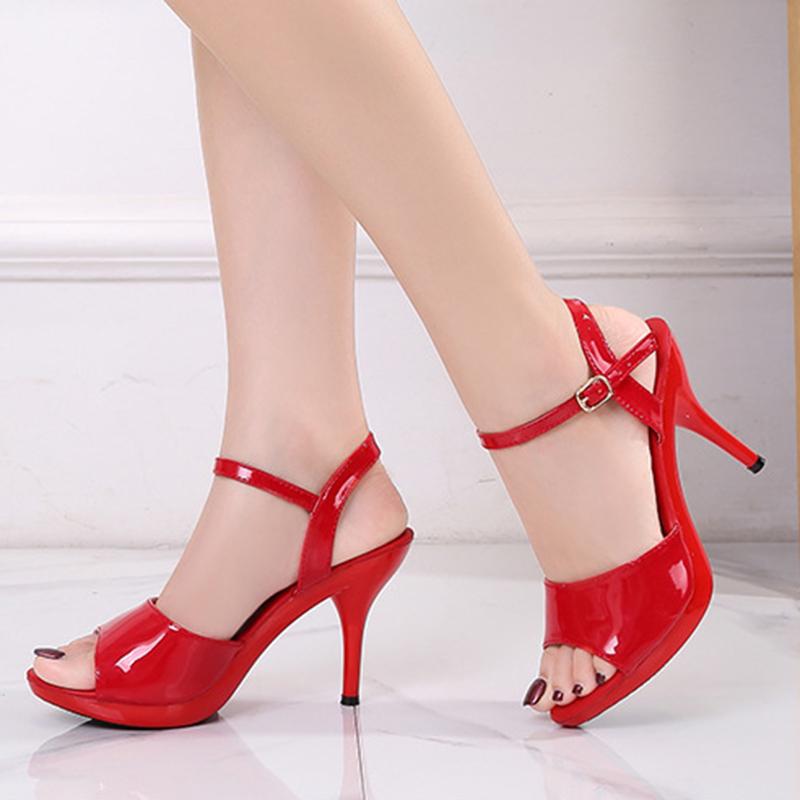 

Ladies ankle strap high heel 9.5cm sandals sexy daily casual high quality party sexy model new large size sandals, Blue