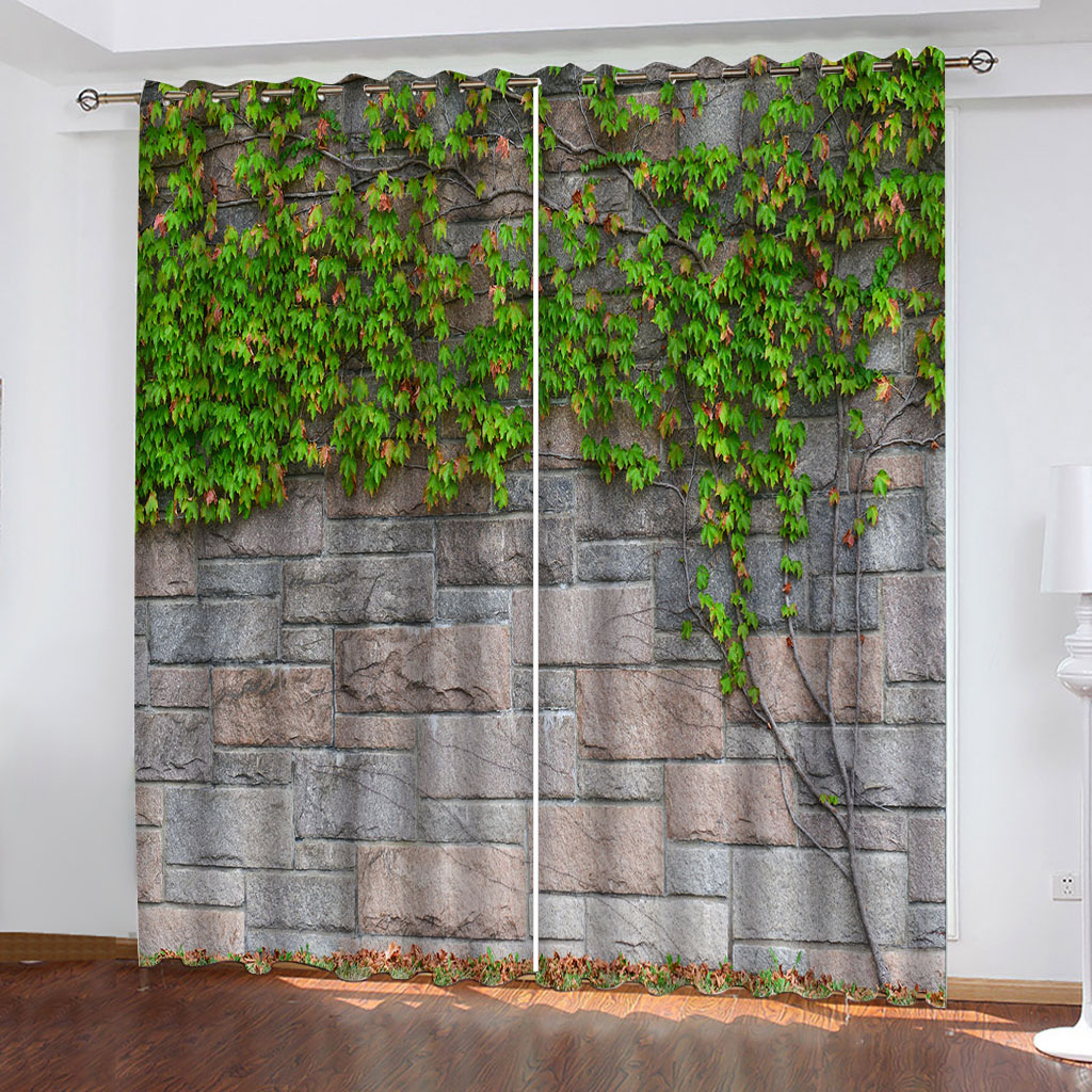 

3D Curtain Photo Custom Marble Green Leaves Wall Decor 3D Curtains For Living Room Bedroom Kitchen Window Curtain, As the photo