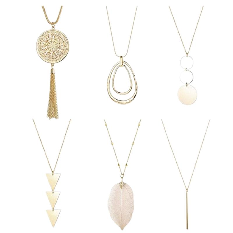 

Pendant Necklaces Women Fashion Geometric Necklace Exaggerated Sweater Chain Long Set