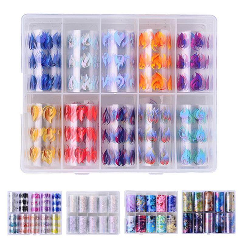 

Hot 5 Colors Nail Art Star Transfer Paper Art Texture Flame Transfer Nail Sticker Starry Sky Stickers & Decals