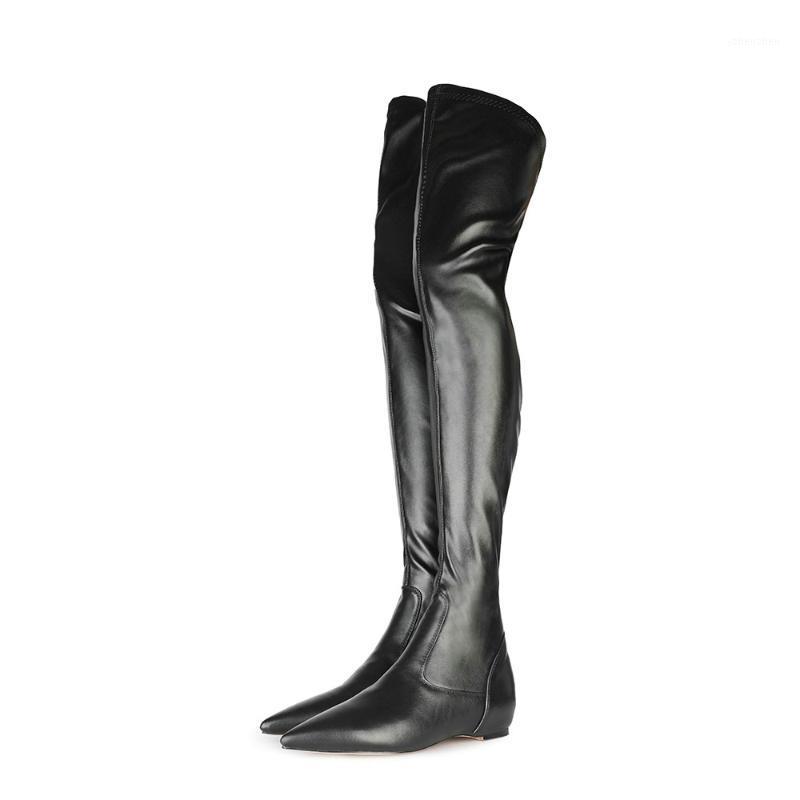 

Boots Fashion Over-the-knee Thigh-high Women 2021 Winter Pointy Black Inner Thigh-trimmed Stretch Large Size1, Black 1.5cm