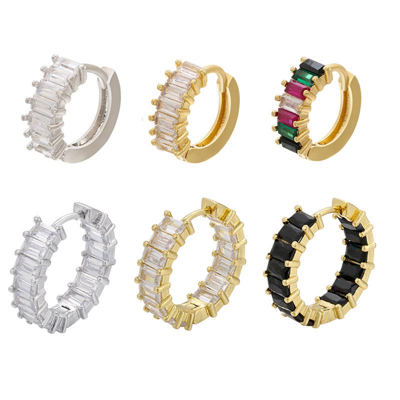 

Hoop & Huggie Small Earrings Rainbow T Cubic Zirconia Jewelry Geometric Rectangle CZ Gold Silver Color Earring Black Clear Colorful Stone