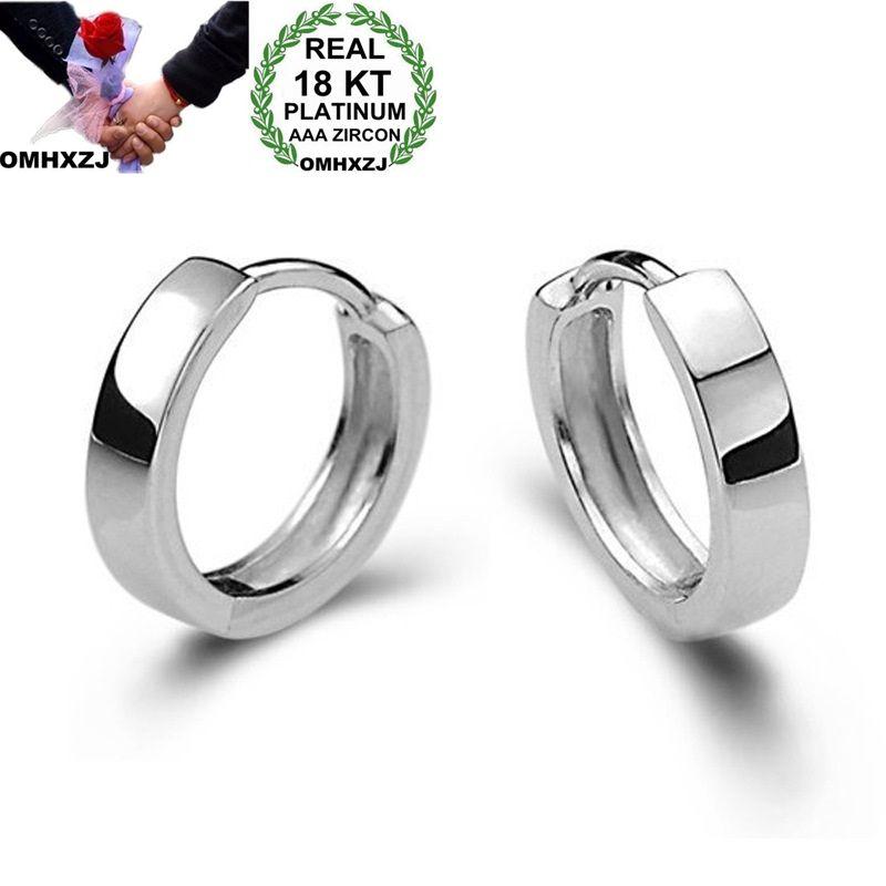 

OMHXZJ Wholesale Personality Fashion Woman Girl Party Wedding White Slim Simple 18KT White Gold Hoop Earrings YE397