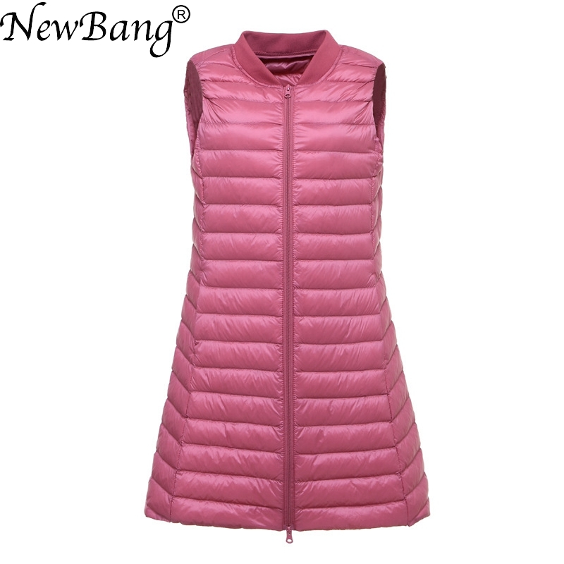 

NewBang Brand Women's Long Vest Ultra Light Down Vest Women Female Down Coat Long Slim Sleeveless Baseball Collar Jacket 210204, Black