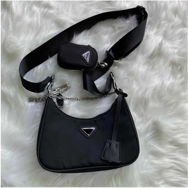 

2021 new Nylon Shoulder Bag Detachable Handbags Fashion Triple Cross Body Sport Outdoor Packs with Coin Purses Key Wallets Duffel Bags 3set, Black