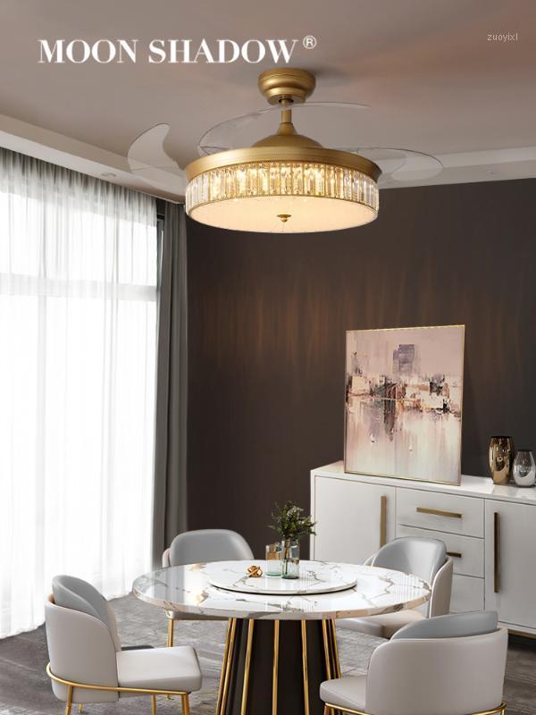 

MOONSHADOW Ceiling Fan Crystal Invisible Fan Blade Home Light Luxury Living Room Modern Ceiling Lamp Lighting Luminaire 220V1