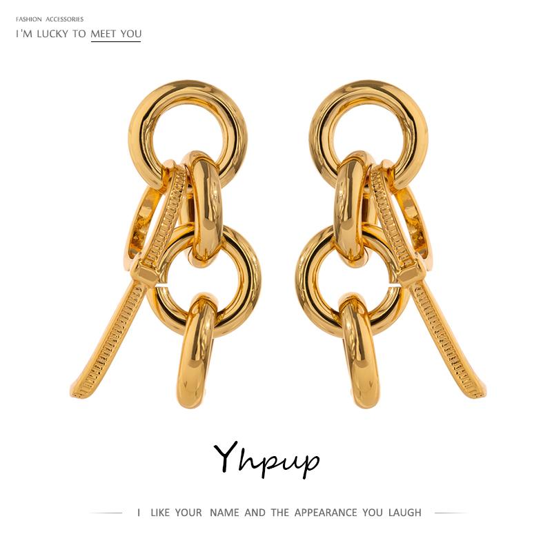 

Yhpup Fashion Round Geometric Metal Texture Dangle Earrings for Women Statement Gold 18 K Copper Earrings Jewelry Anniversary