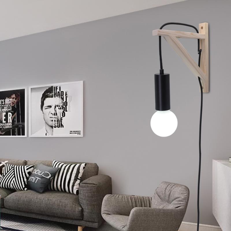 

Artpad INS Style Wood Tripod Sconce With Plug in Modern Nordic Wall Light Fixture for Bedside Dormitory Indoor Wall Hanging Lamp