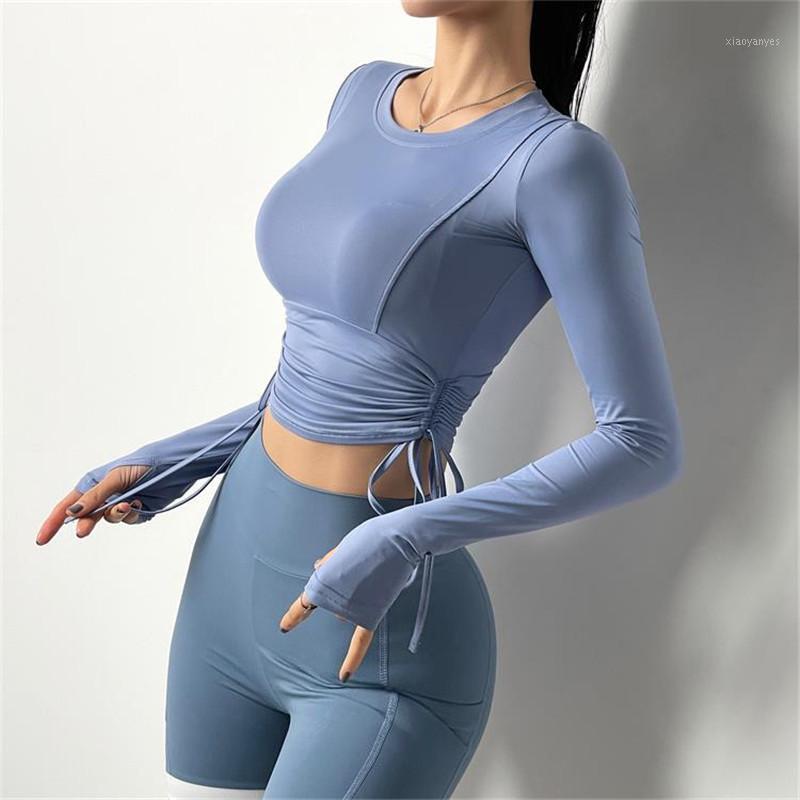 

Women Push-up Yoga Pullover Fitness Sport wear Double Lace Up Gym Shirt Long Sleeve Workout Running Crop Top1, Black