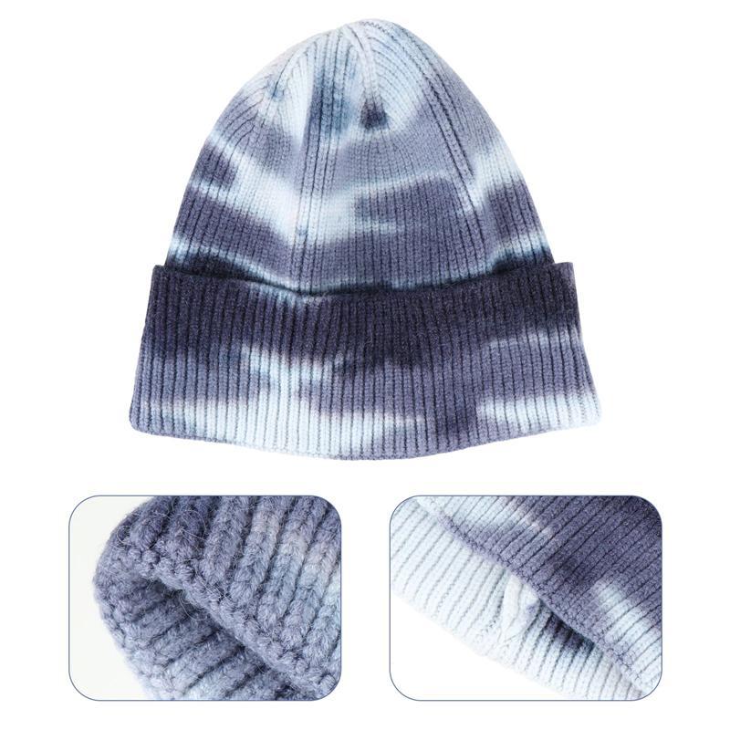 

1 Pc Acrylic Tie-dye Knitted Hat Wind-proof Wool Hat Protective Knit Beanie, Blue