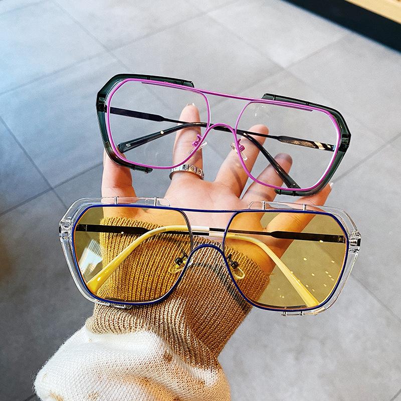 

Sunglasses Vintage Oversized Metal Pilot Women Fashion Clear Eyeglasses Men Retro Square Sun Glasses Female Frame
