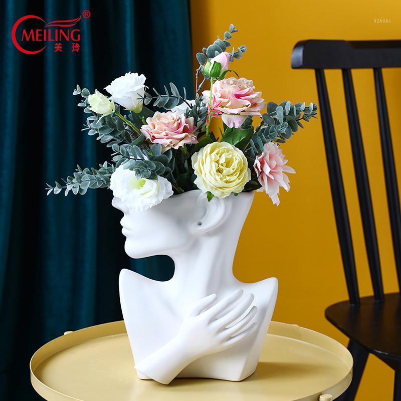 

Ceramic Human Body Vase For Flowers Decorative White Head Vase Decoration Home Living Room Accessories Unique Flower Planter Pot1