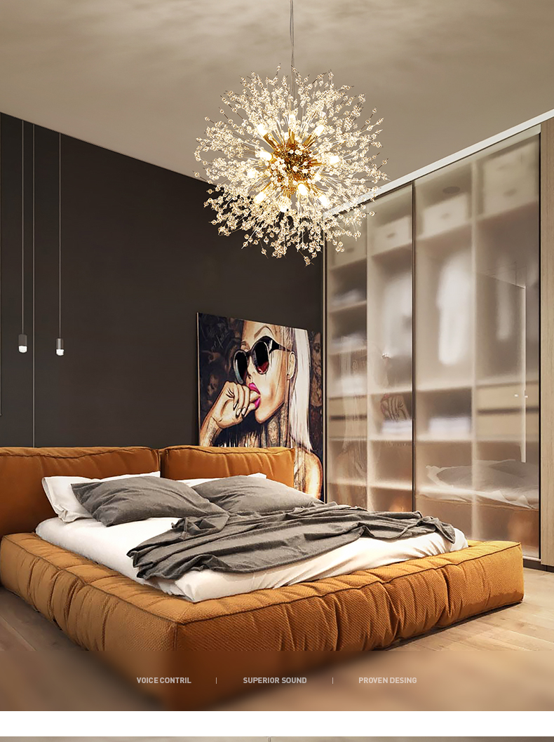 

Nordic Decorative Light Beauty Dandelion Design Crystal Led G9 Pendant Hanging Lamp Cloth Store Suspension Pendant Light