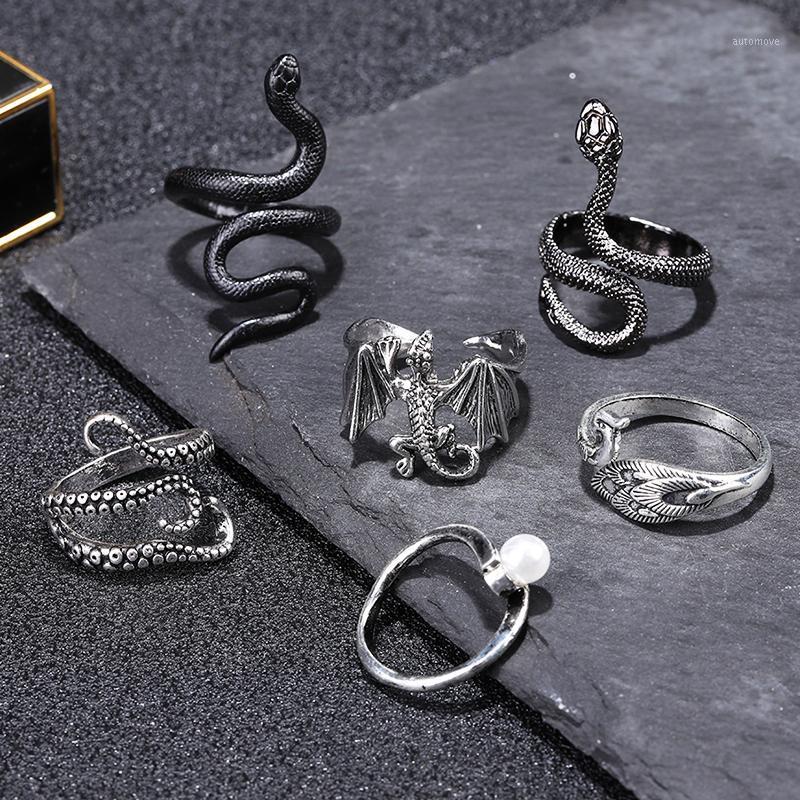

1Pcs European New Retro Animal Rings Punk Exaggerated Spirit Snake Ring Fashion Personality Stereoscopic Opening Adjustable Ring1