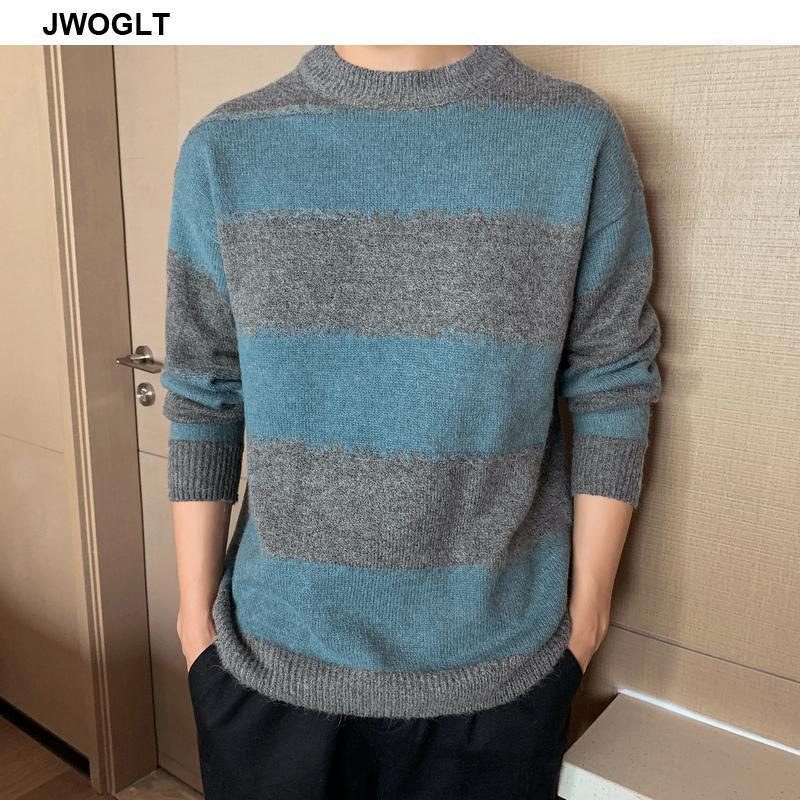 

Sweater Men Casual O-Neck Pullover Autumn Winter Regular Fit Long Sleeve Mens Striped Sweaters Knitted Pull Homme1, Black