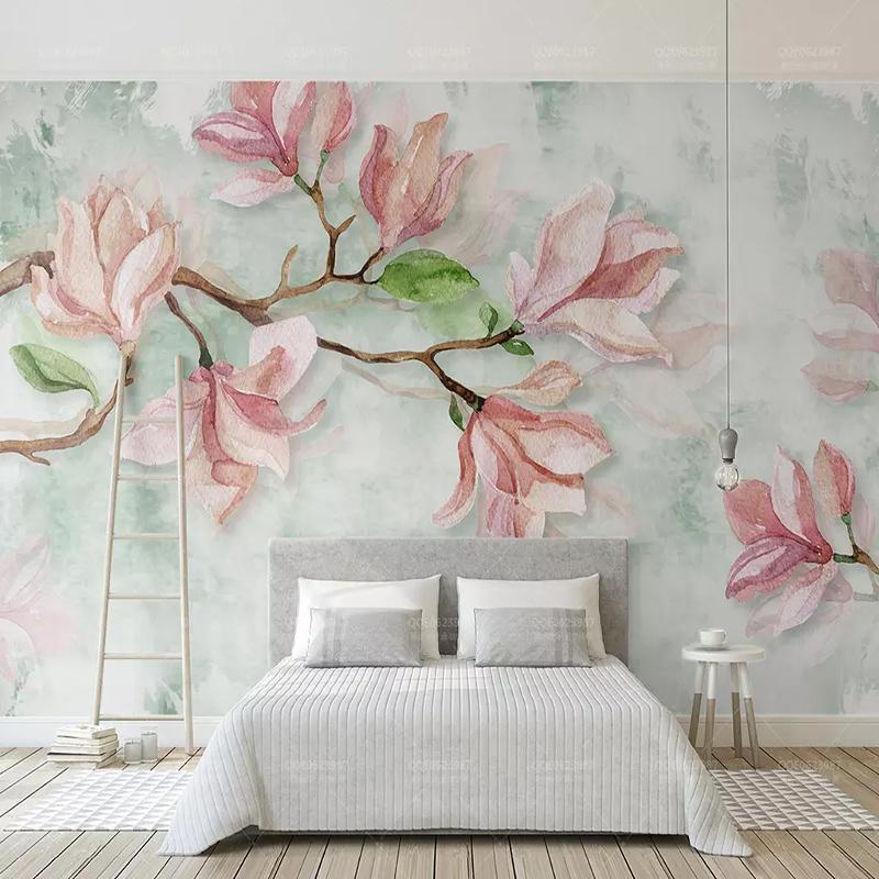 

Custom Mural Wallpaper Nordic Style Watercolor Flowers Wall Cloth Living Room TV Sofa Backdrop Wall Painting Modern Paper, As pic
