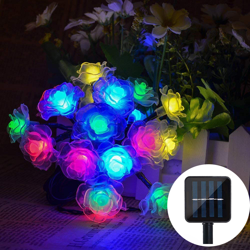 

2021 New String Lights 20/30/50 Led Rose Flower Solar Powered Fairy Garland Lighting for Garden Home Landscape Holiday Decoration Xket