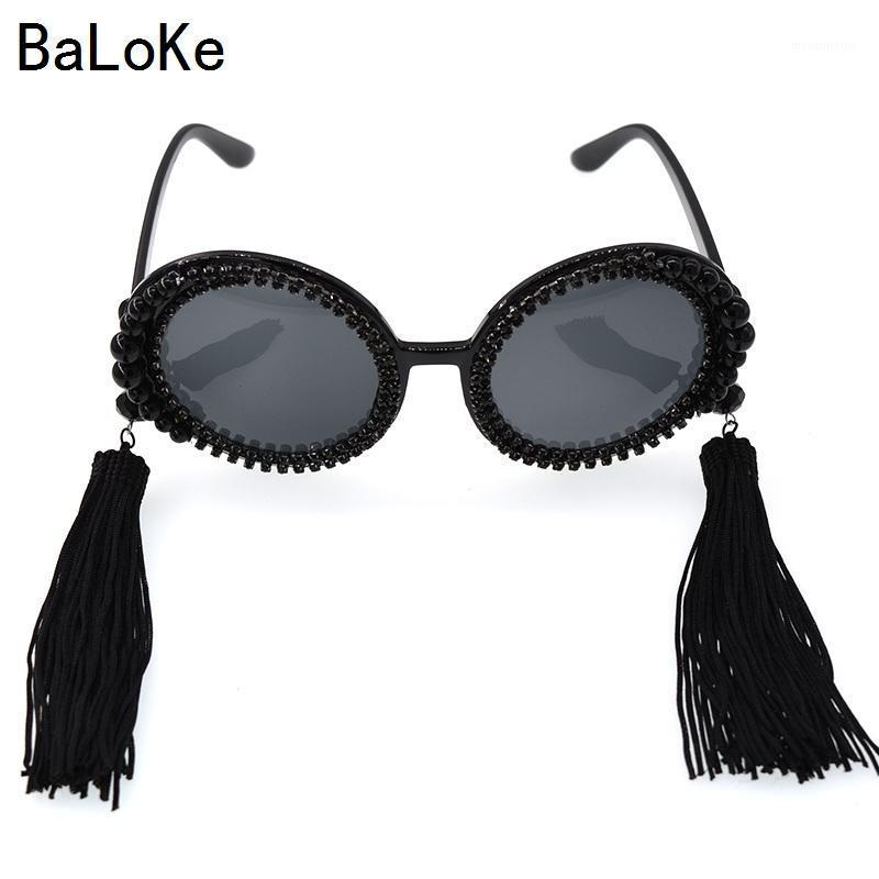 

fashion retro tassel baroque pearl sunglasses women's personalized beach rhinestone vintage circle big sun glasses female gift1