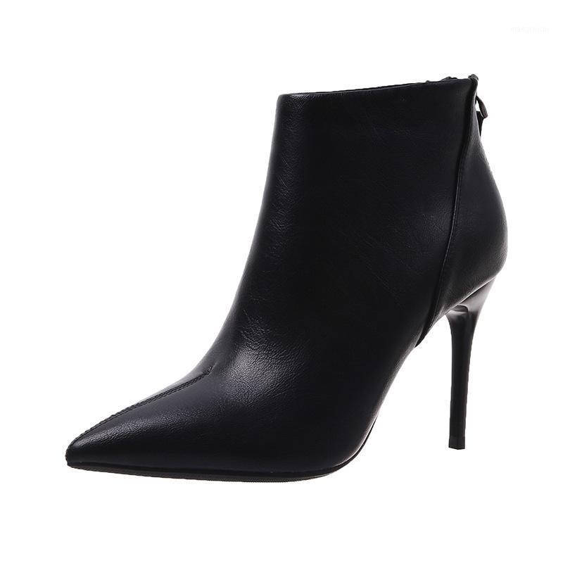 

Round Toe Woman Flat Boots Shoes Boots-women Mid-Calf Booties Women Low Black High Heel 2020 Pointy Autumn Rock Short1