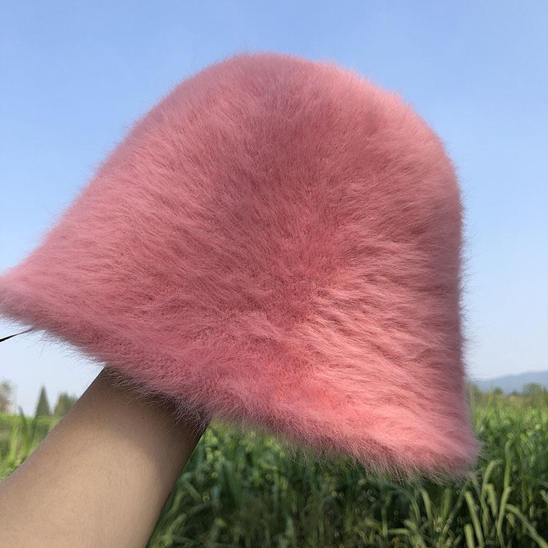 

New Fashion Hat Winter Women's Fashion Solid Color Fur Hat Bucket Cap Fisherman's Retro Knitted Wool Basin Bucket