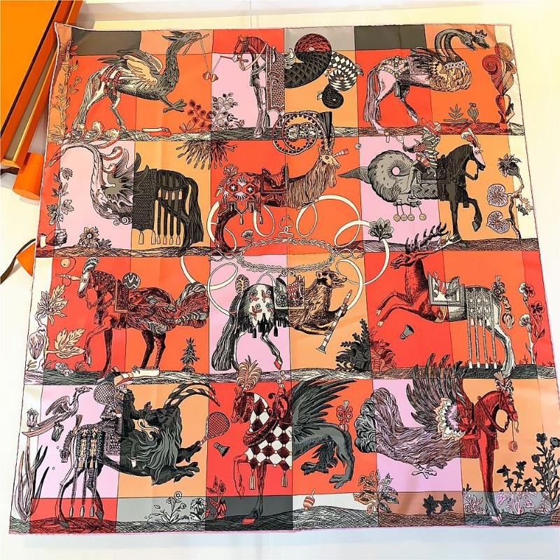 

Scarves "Fine Horse Knight" Luxury Twill Silk Square Scarf Hijab Head For Women Fashion Bandana Shawl Quality Handmade Curled