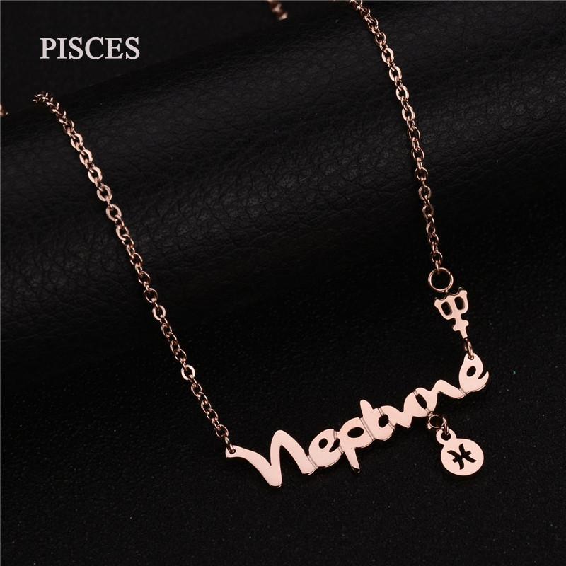

Charms Zodiac Sign PISCES Stainless Steel Pendant Necklace Letter Pendant Maxi Necklace For Birthday Gift