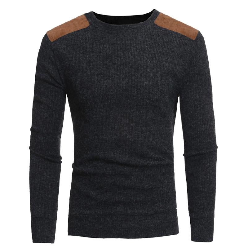 

Pullover Mens College Style Patch Color Contrast Round Neck Sweater Male Fashion Thick Sweater Knitwear, Dark gray